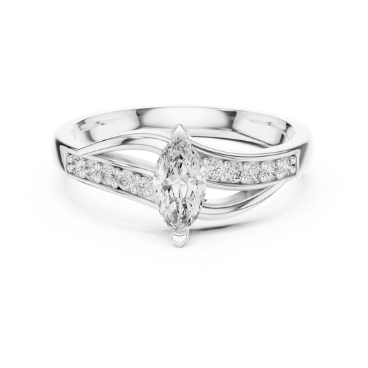 Marquise diamond ring featuring split shank