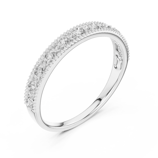 Diamond half-eternity ring with milgrain edges