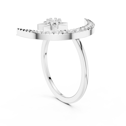 Diamond ring with Moon & star open shank