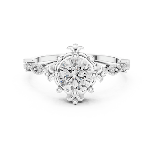 Solitaire ring with textured band studded with diamonds