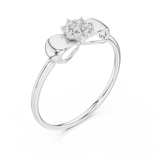 Diamond ring flower atop golden bow