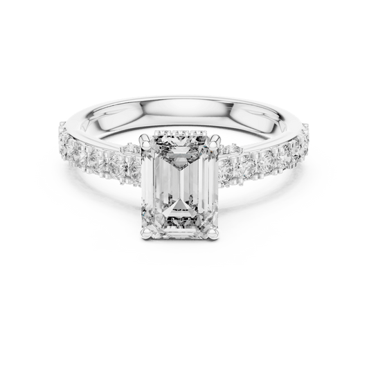 Emerald cut Solitaire ring with side stones