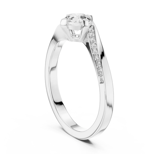 Solitaire ring studded with side stones set in by-pass shank