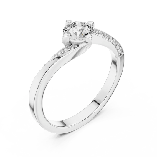Solitaire ring studded with side stones set in by-pass shank