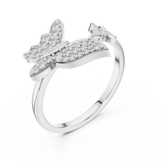 Diamond ring with twin butterfly motifs