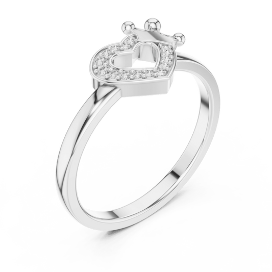 Diamond ring with a crowned heart