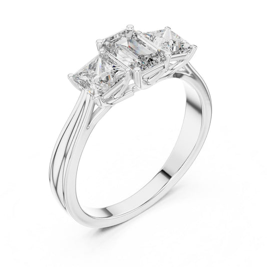 Emerald cut Solitaire Ring with princess cut side stones