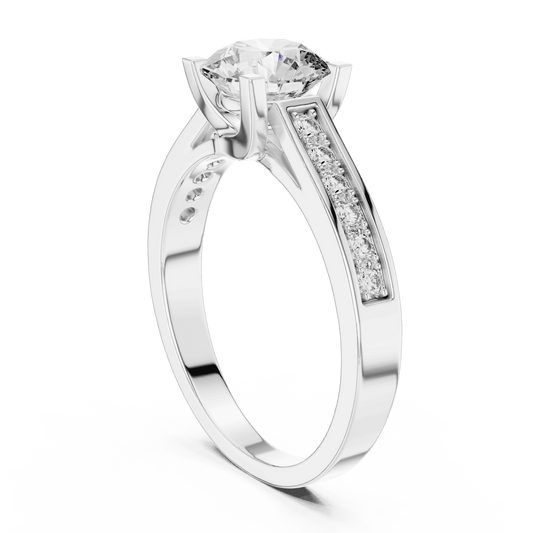 Round Solitaire ring on a Tapered band with side stones