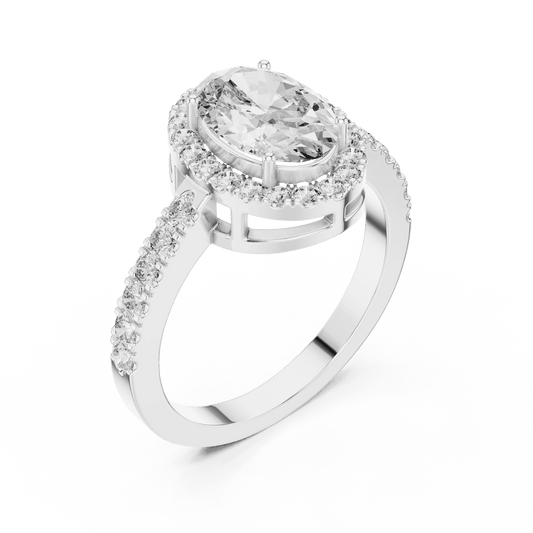 Oval cut Solitaire ring with halo & pave set band
