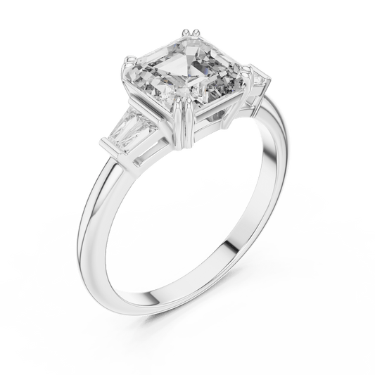 Emerald cut solitaire ring with Baguette diamonds