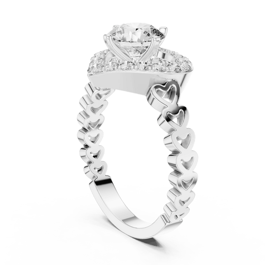 Solitaire ring with heart-shaped band and accent diamonds
