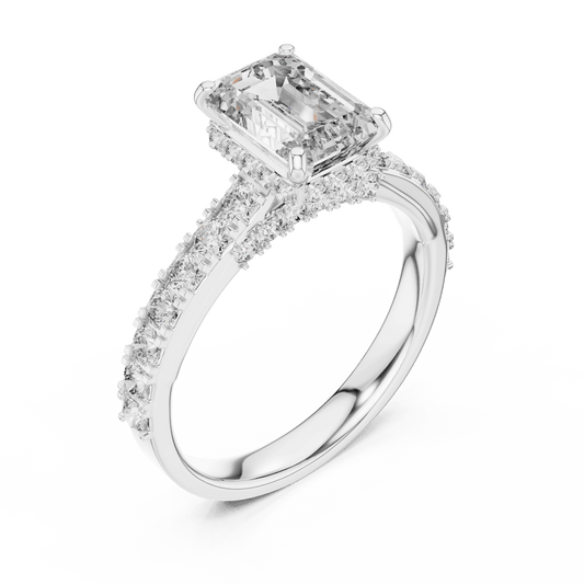 Emerald cut Solitaire ring with side stones