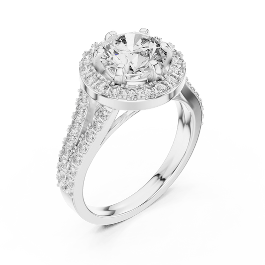 Solitaire ring with side stones set in split shank