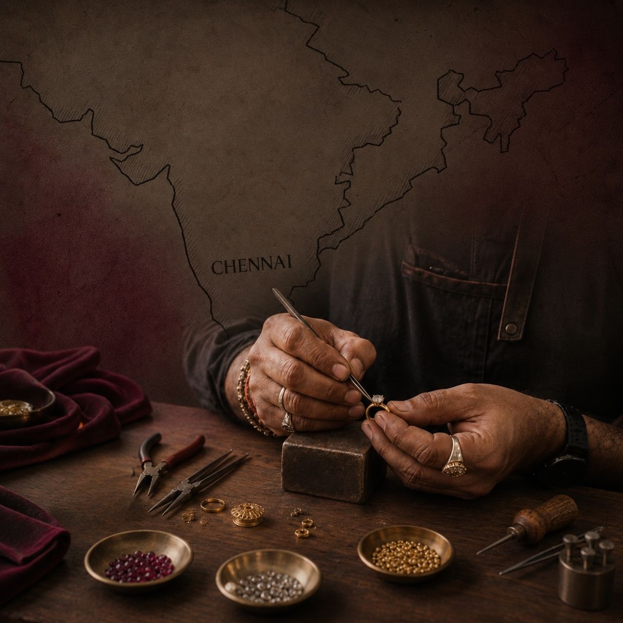 Jeweller placing a diamond on a gold ring